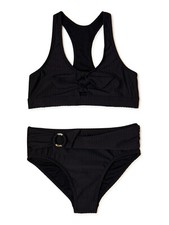  WONDER NATION MID-RISE BLACK 2 PIECE SWIMSUIT REMOVABLE PADS SIZE XL 14-16 