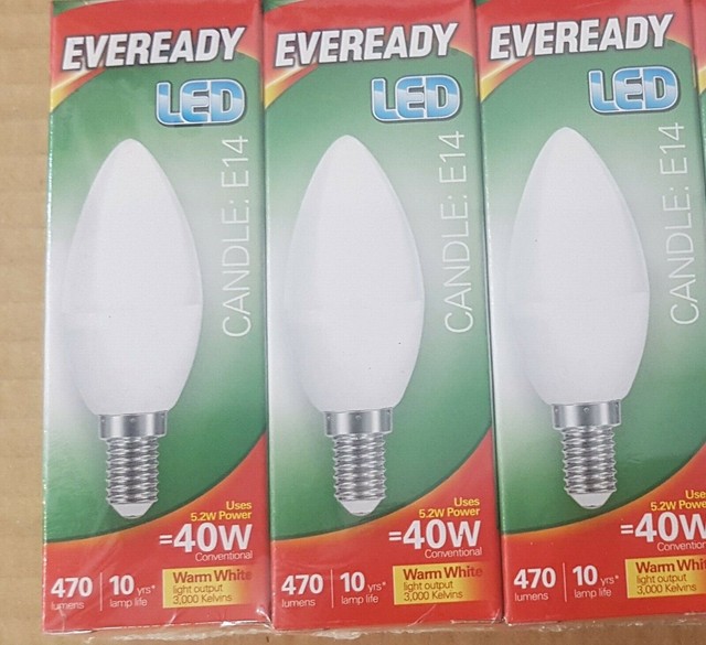 5 X EVEREADY LED Candle Energy Saving 6w ( 40w) Bulbs E14 Ses Daylight