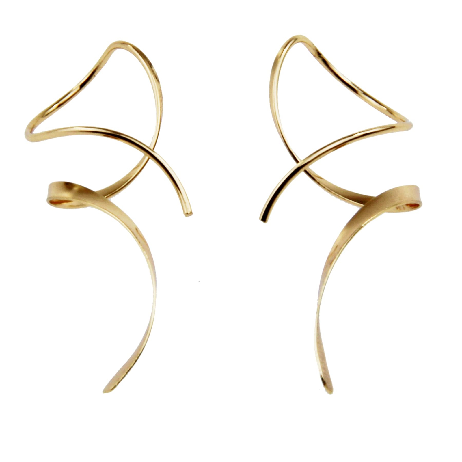 Spiral Threader 14K Gold Hand-Bent Dangle Earrings for Women