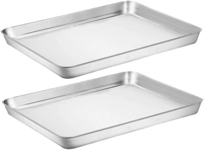2 Pack Super Thick 0.7mm Nonstick Cookie Sheet Pan, Metal Baking Tray 9 inch