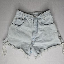 Vintage PATTY Denim Shorts Size SMALL High Rise cut Off Tie Side USA MADE