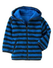 GYMBOREE KING OF COOL BLUE STRIPE SHERPA HOODED JACKET 6 12 24 2T 3T NWT