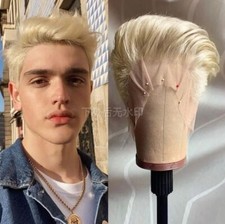 Peluca de encaje completa de corte corto corte niño 60# peluca de cabello humano rubio platino pelucas de hombre