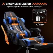 Leather Ergonomic Reclining Gaming Chair - Adjustable, with Wheels and Footrest