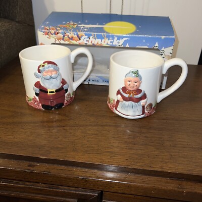 Vtg Schnuck Mr. And Mrs. Claus Mugs Nib