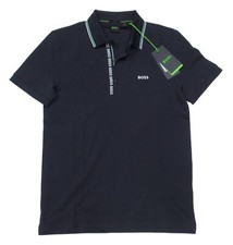 Hugo Boss Green Label Men's Navy/Mint Blue Paule 4 Tipped Slim Fit Polo Shirt