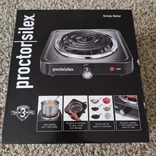 Proctor Silex 5.5 in. Stainless Steel Black Hot Plate Pan Pot Single Burner New