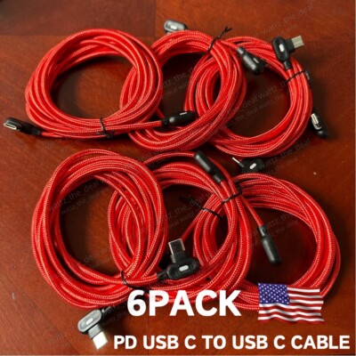 6Pack 90 Degree Right Angle PD USB C 60W Fast Charger Cable 6Ft For Samsung Lot