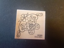 Flowers - Butterfly and Flower - Rubber Stamp - Wood Mounted - NEW
