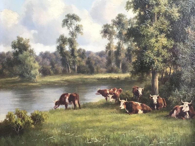 Antique Henry Harold Vickers, Oil on Canvas Landscape, framed, 1907.