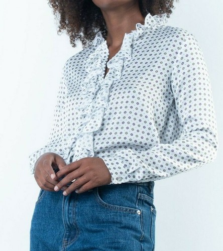 Camicia donna manica lunga maglia blusa elegante sexy chiffon bianca M  fantasia | eBay