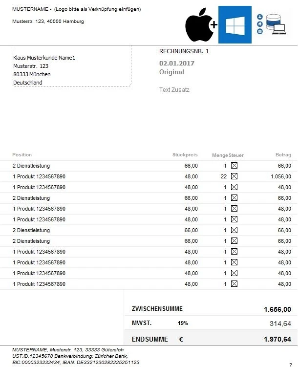 Rechnungsprogramm Warenwirtschaft Lagerverwaltung Dienstleistungen macOS Windows - Bild 3 von 4
