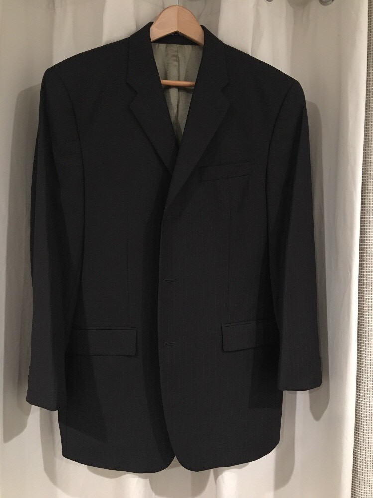 Calvin Klein Men’s Dark Brown Pinstripe 3 Button Suit Jacket With Slack