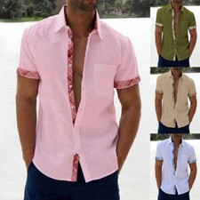 Mens Button Down Long Sleeve Plaid Check Shirts Casual Fit Formal Dress Tops Tee