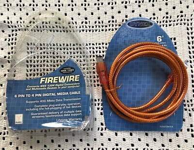 Dynex 6FT Firewire 400 Cable 6 Pin to 4 Pin Media IEEE 1394 New Package