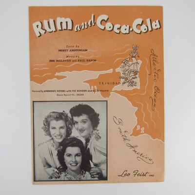 Sheet Music Rum and Coca-Cola Andrews Sisters Vintage 1944