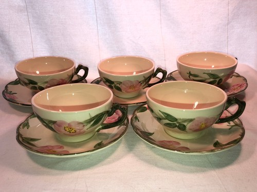 5 Franciscan Tea Cups & Saucers Desert Rose Mint