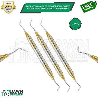 3 Pcs Set 2M Markley Plugger Double Ended W/Hollow Handle Dental Inst German Gr
