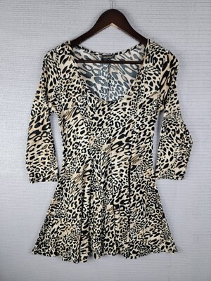 QED London dress leopard print cheetah size small long-sleeve stretch
