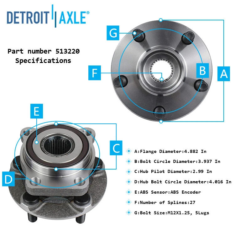 Conjunto de cojinete y buje de rueda delantera para Subaru Outback Legacy 2005-2014 con ABS Foto 3 de 4