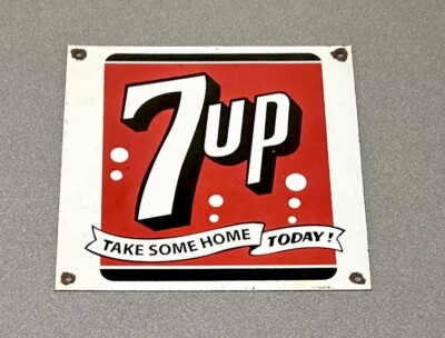 VINTAGE 7UP SODA POP PORCELAIN SIGN CAR GAS AUTO OIL