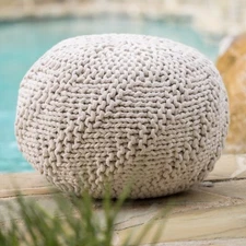 Ashbury Outdoor Boho Round Hand-Crafted Knitted Ottoman Pouf