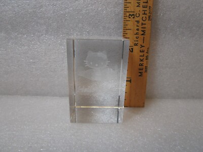 3D HELLO KITTY 3 Inch GLASS PAPERWEIGHT Laser Etched Crystal Cube airplane 
