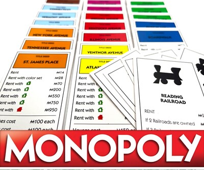 Monopoly Property Title Deed Cards Sold Individually Narrow Size 2.1'' x 3.17''