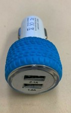 Dual Car Charger - Input: DC 12-24V, Output: DC 5.0V 2.1A - Blue