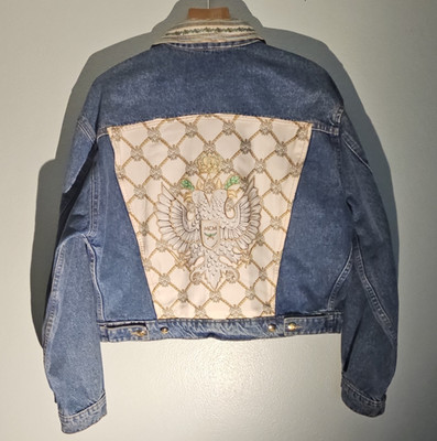 Rare MCM 1900s Jean Collection Unisex Blue Jean Gold Button Jacket, Size LARGE