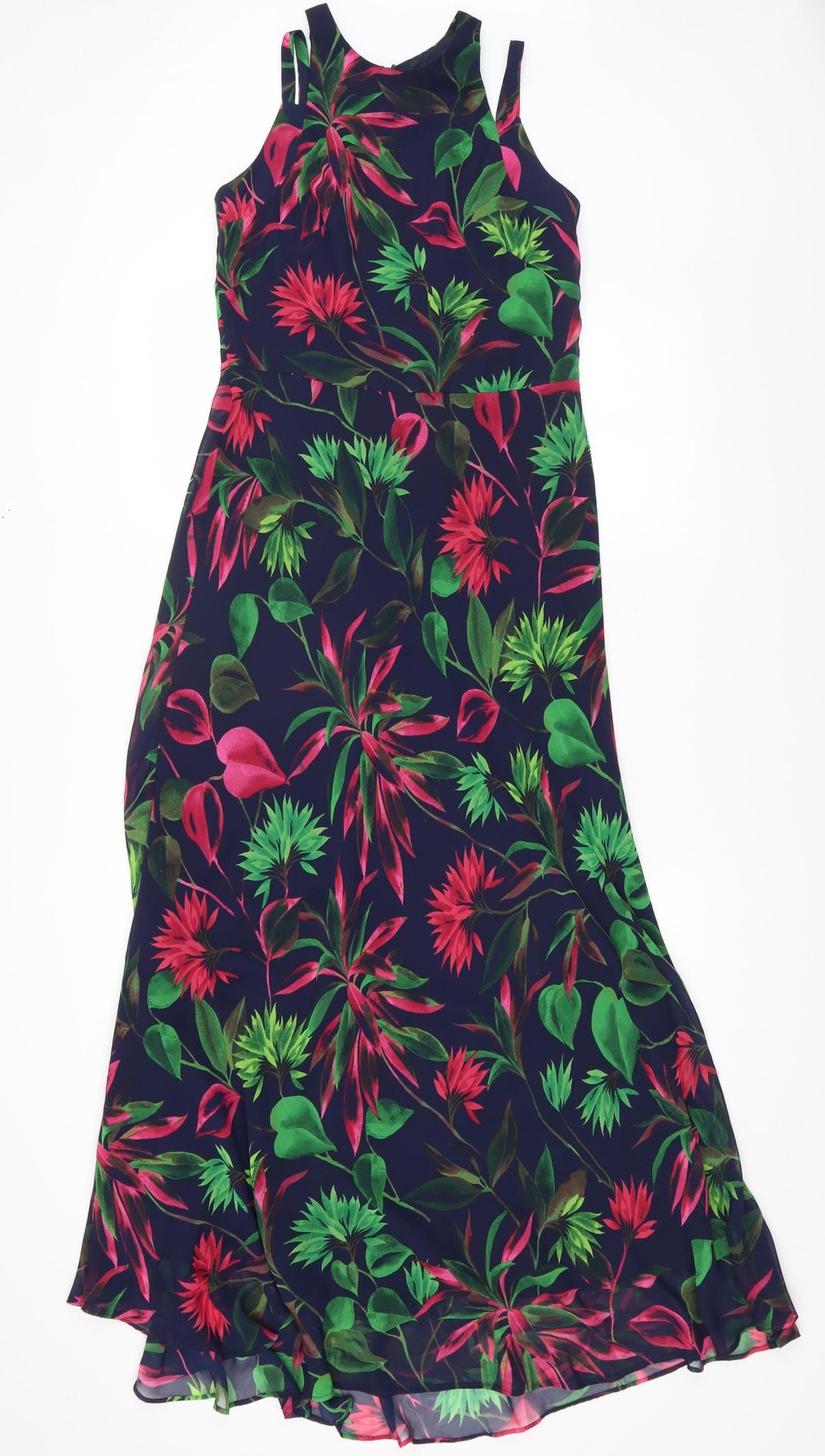 Maxi poliéster geométrico multicolor Taylor para mujer talla 4 cuello redondo cremallera