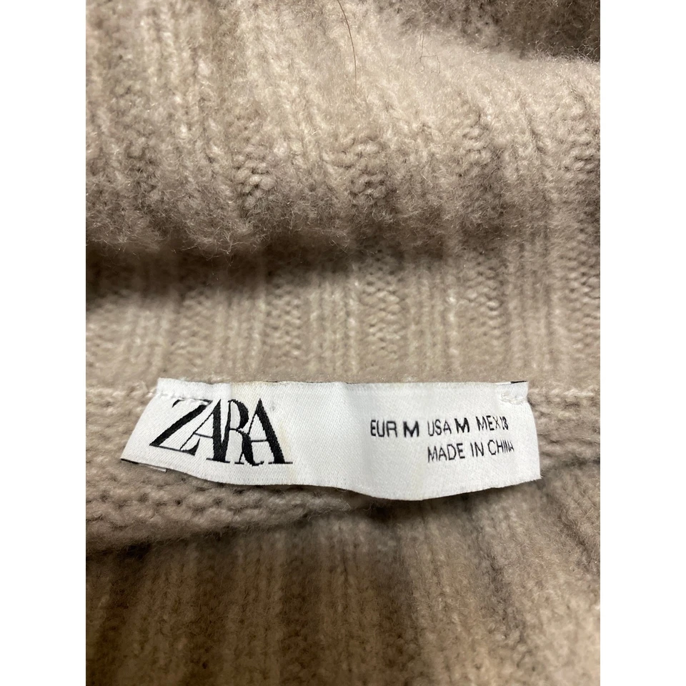Zara Women's Brown Wool Turtleneck Oversized Puff Sleeve Knit Crop Sweater Top M - Image 3 of 4