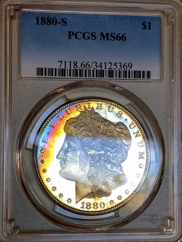 1880 S MORGAN PCGS MS66 SPECTACULAR CRESCENT RAINBOW! LOOKS ULTRA PL++NR #64612