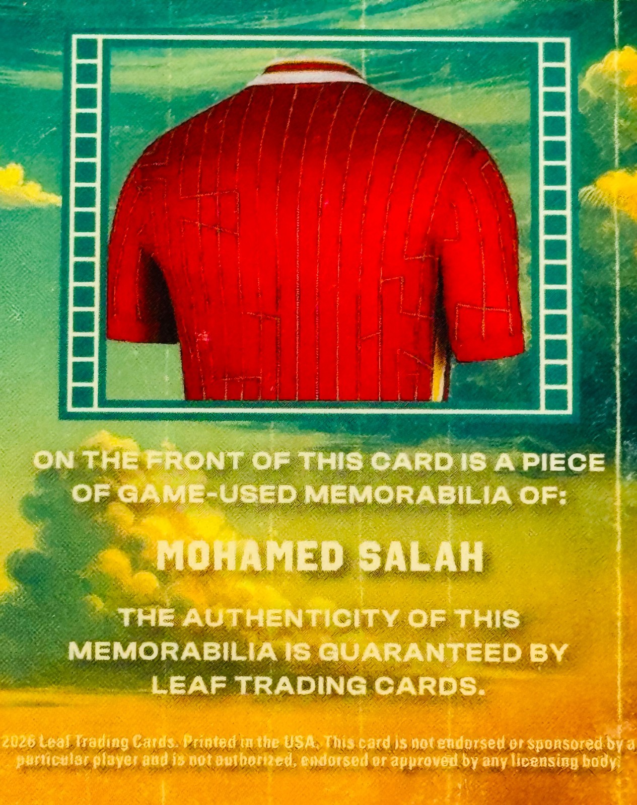 2026 Leaf World Cup Soccer Mohamed Salah Match-Worn Patch /20 Egypt Liverpool SP view 5