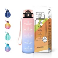 Sportflasche 1L Japoria, Bpa-Frei, Auslaufsicher, Mit Strohhalm, Zeitmarkierung