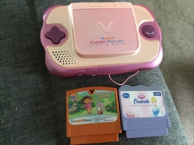 VTECH V.Smile Handheld Cyber Pocket Lernsystem + Cinderella Dora Spiele