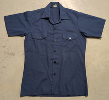 Vintage 70s US NAVY Sailor Light Blue Utility Uniform Button Down Shirt Medium