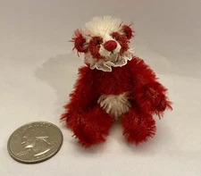 Vintage Miniature Mohair Artist Red And White Panda Bear Fully Jointed 2 1/2”