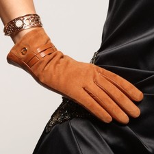 Ladies Woman Genuine Suede sheepskin Leather Gloves On Sale EL004NC