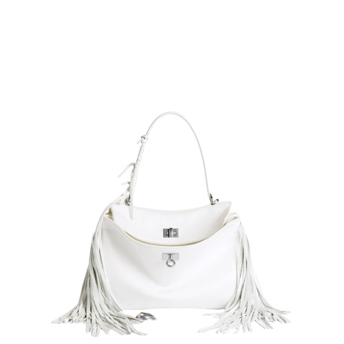 BALENCIAGA Rodeo Small With Fringes $4190 White Top Handle Bag New & Authentic