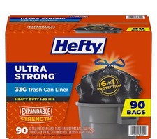 Heftyy Ultra Strong Trash Can Liners, 33 Gallon, 90 Count, Heavy Duty