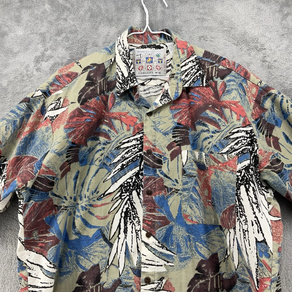 Camisa De Colección Berkley Concept WW Para Hombres Mediana Hawaiana Botón Floral Hecha en EE. UU. Foto 3 de 4