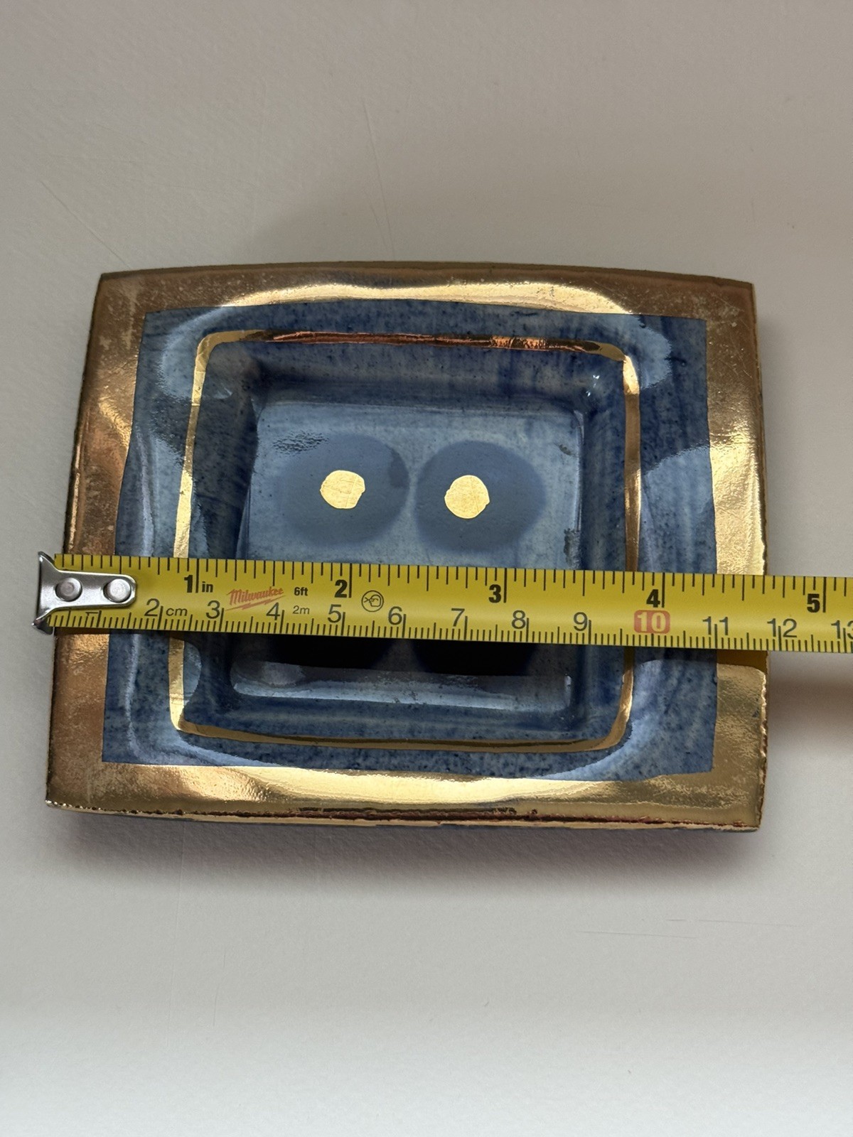 Georges Pelletier Signed Pocket Tray Ceramic Vide Poche 1970's Art Gold Blue