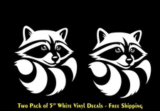Cute Baby Raccoon – 2 Pack of 5" White Vinyl Decals Car Window Laptop tablet