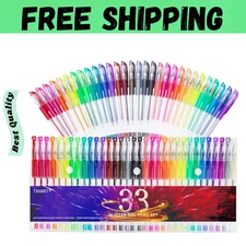 TANMIT Glitter Gel Pens, 33 Colors Neon Glitter Pens Set Gel Art Markers with 40