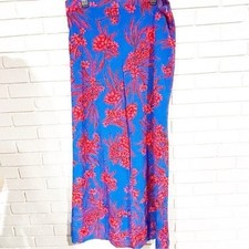 Asos Tropical Floral Wide Leg High Waist Pants Blue Red Side Zip Relaxed Fit 14
