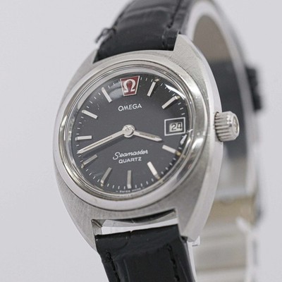 RARE *NEAR MINT* Vintage OMEGA Seamaster Cal.1320 Quartz Push Black 28mm Women's