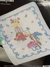 Sleepy Bunnies Quilt Stamped Cross Stitch Kit Unworked 34x43 Janlynn