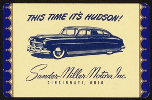 Vintage single playing card HUDSON automobile Sander Miller Motors Cincinnati OH