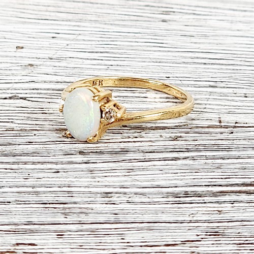 Vintage 14K Yellow Gold Opal Diamond Ring 3.75 Midi Retro 1950's Era Luxury - Picture 2 of 8